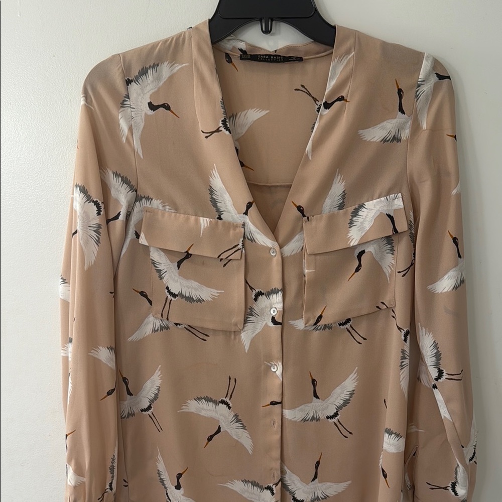 Zara Long Sleeve Blouse with Mandarin Collar